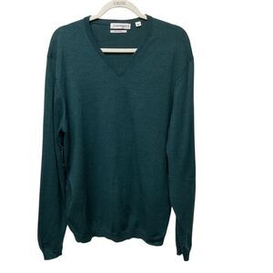 Calvin Klein Men's Extra Fine Merino V-Neck Sweater Sz XL Teal Green Long Sleeve